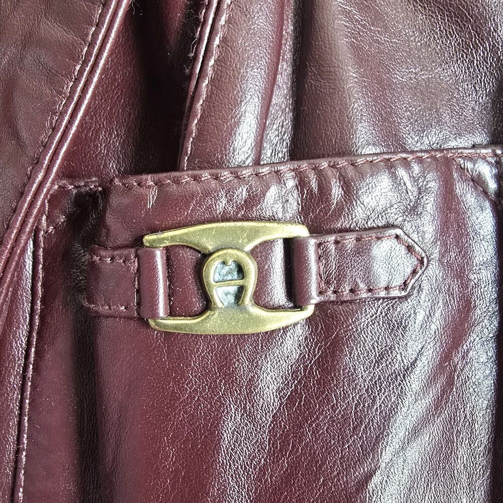 Vintage Etienne Aigner Womens Ladies Ox Blood Leather Jacket Sz 16 Lined Logo - Picture 2 of 10